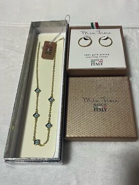 Mia Fiore 18KT Gold Plated 925 Sterling Silver Necklace & Earrings Set 20” Italy